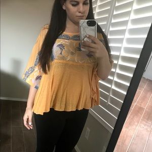 Free People Orange Loose Linen Top